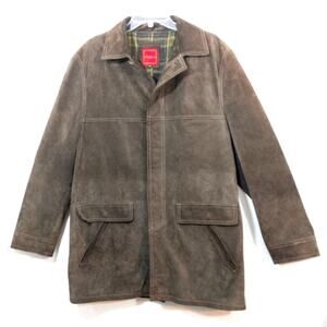 Cole Haan Country Leather textured Barn Coat wool plaid lined M